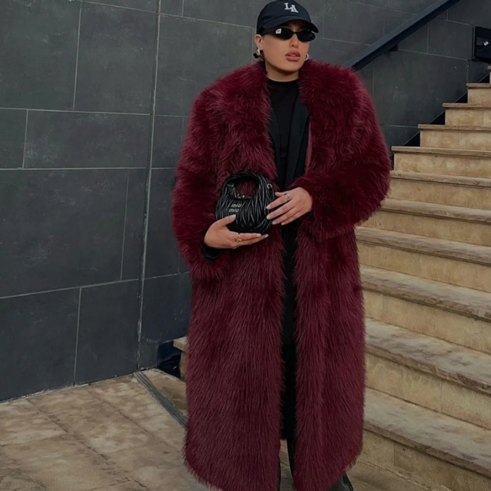 Burgundy Faux Fur COAT